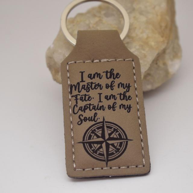 I Am the Master of My Fate I Am the Captain of My Soul Compass Brown Leather Keychain